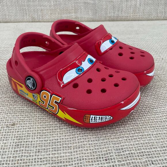 SOLD**Crocs Lightning McQueen CARS LIGHT UP *WORKS* Clogs, Disney Pixar, Size C8 - Picture 3 of 11
